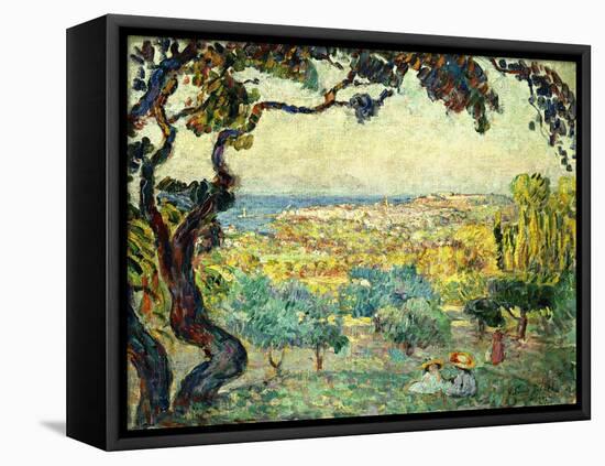 Two Children in a Coastal Landscape; Deux Enfants Dans Un Paysage Maritime-Henri Lebasque-Framed Premier Image Canvas