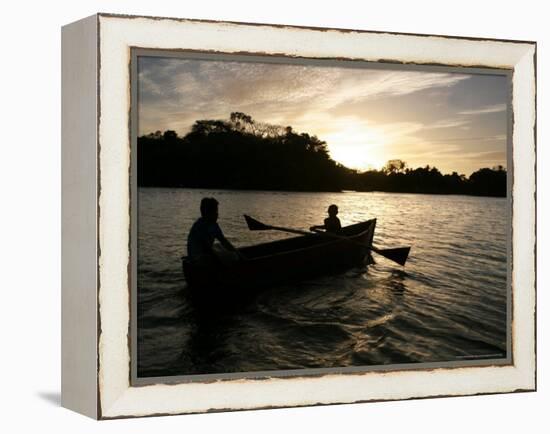 Two Children Sail in the Cocibolca Lake, Managua, Nicaragua-Esteban Felix-Framed Premier Image Canvas