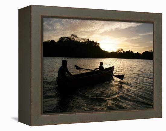 Two Children Sail in the Cocibolca Lake, Managua, Nicaragua-Esteban Felix-Framed Premier Image Canvas