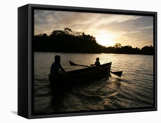 Two Children Sail in the Cocibolca Lake, Managua, Nicaragua-Esteban Felix-Framed Premier Image Canvas