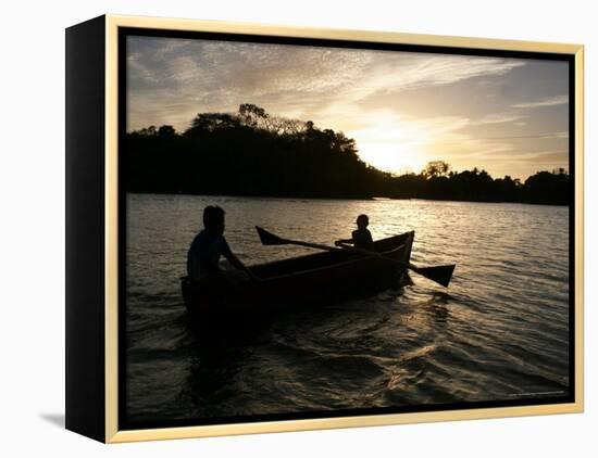 Two Children Sail in the Cocibolca Lake, Managua, Nicaragua-Esteban Felix-Framed Premier Image Canvas