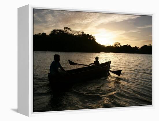 Two Children Sail in the Cocibolca Lake, Managua, Nicaragua-Esteban Felix-Framed Premier Image Canvas