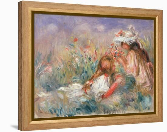 Two Children Seated among Flowers, 1900 (Oil on Canvas)-Pierre Auguste Renoir-Framed Premier Image Canvas