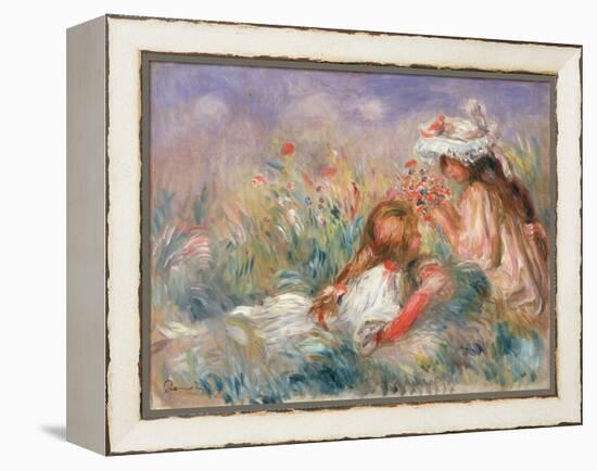 Two Children Seated among Flowers, 1900 (Oil on Canvas)-Pierre Auguste Renoir-Framed Premier Image Canvas