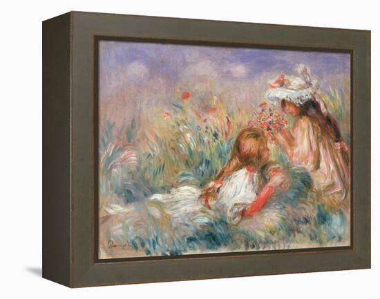 Two Children Seated among Flowers, 1900 (Oil on Canvas)-Pierre Auguste Renoir-Framed Premier Image Canvas