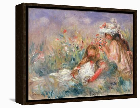 Two Children Seated among Flowers, 1900 (Oil on Canvas)-Pierre Auguste Renoir-Framed Premier Image Canvas