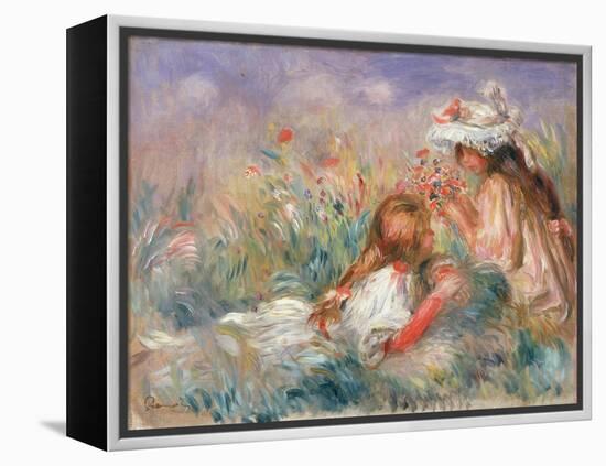 Two Children Seated among Flowers, 1900 (Oil on Canvas)-Pierre Auguste Renoir-Framed Premier Image Canvas