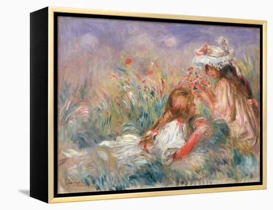 Two Children Seated among Flowers, 1900 (Oil on Canvas)-Pierre Auguste Renoir-Framed Premier Image Canvas