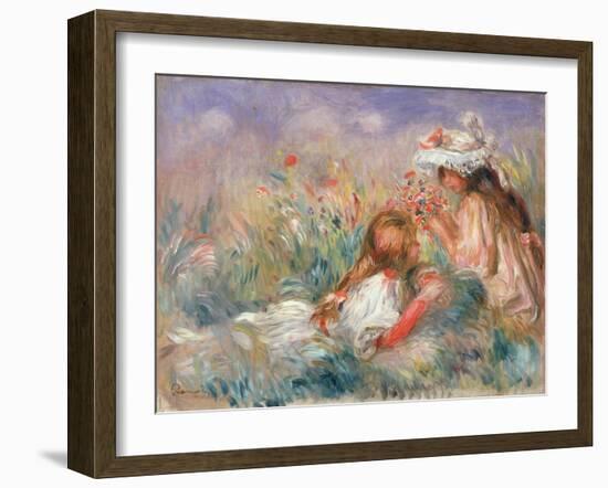 Two Children Seated among Flowers, 1900 (Oil on Canvas)-Pierre Auguste Renoir-Framed Giclee Print