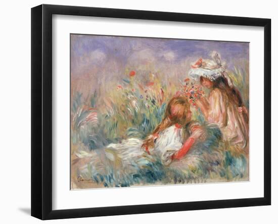 Two Children Seated among Flowers, 1900 (Oil on Canvas)-Pierre Auguste Renoir-Framed Giclee Print