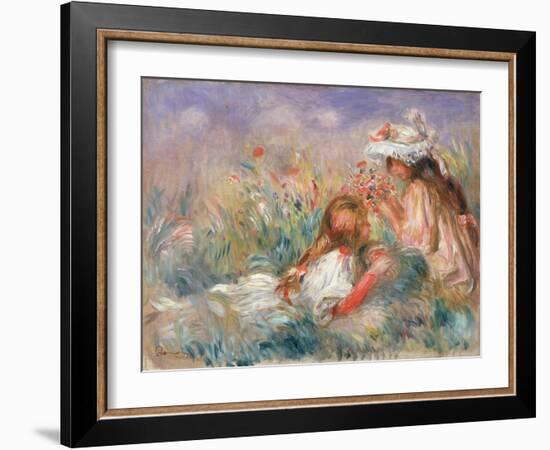 Two Children Seated among Flowers, 1900 (Oil on Canvas)-Pierre Auguste Renoir-Framed Giclee Print