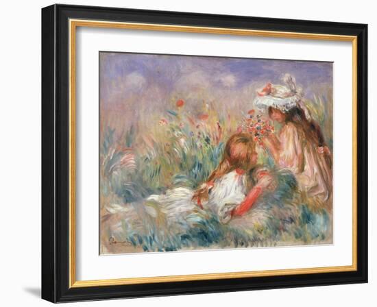 Two Children Seated among Flowers, 1900 (Oil on Canvas)-Pierre Auguste Renoir-Framed Giclee Print