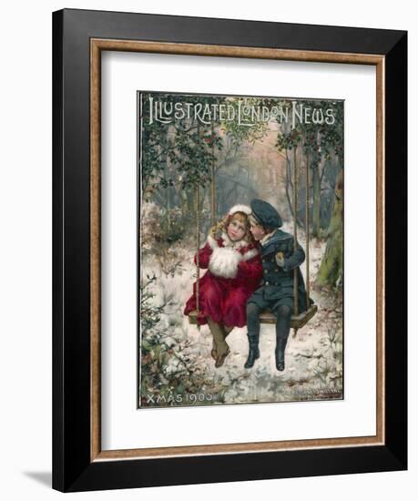 Two Children Sitting on a Swing in a Snowy Landscape-null-Framed Photographic Print