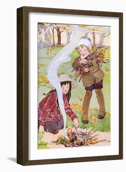 Two Children Tend to a Fire-Anne Anderson-Framed Art Print