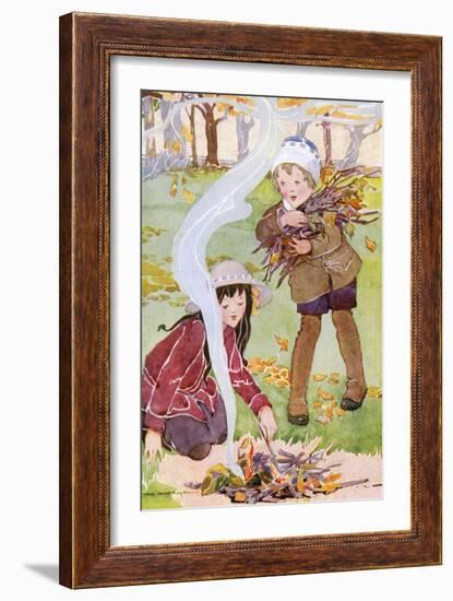 Two Children Tend to a Fire-Anne Anderson-Framed Art Print