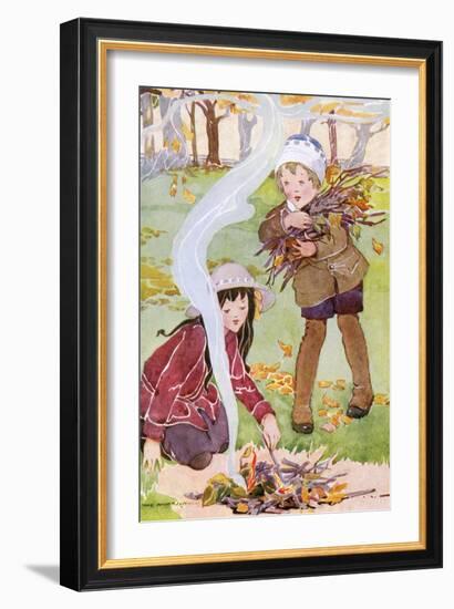 Two Children Tend to a Fire-Anne Anderson-Framed Art Print