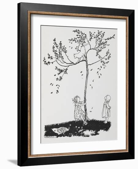 Two Children Try To Get a Cat Down From a Tree-Arthur Rackham-Framed Giclee Print