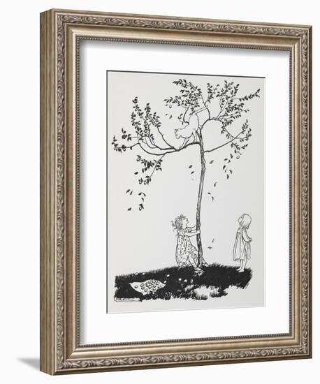 Two Children Try To Get a Cat Down From a Tree-Arthur Rackham-Framed Giclee Print