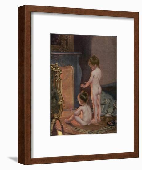 Two Children Warm Themselves at the Fireside after their Bath-null-Framed Photographic Print