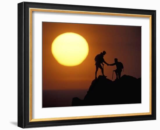 Two Climbers Reach the Summit at Sunrise, Colorado, USA-null-Framed Photographic Print