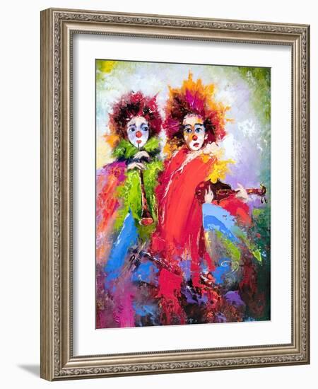 Two Clowns With A Violin And A Pipe-balaikin2009-Framed Art Print