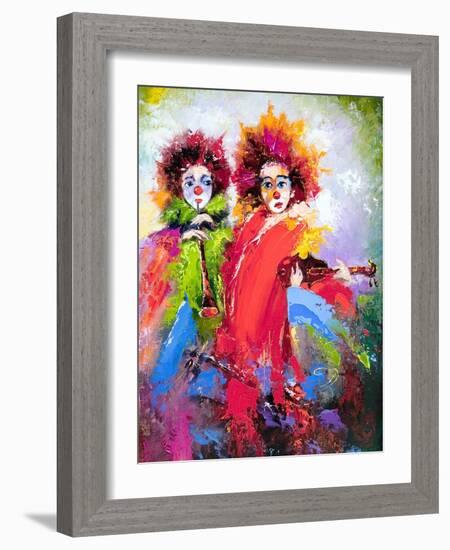 Two Clowns With A Violin And A Pipe-balaikin2009-Framed Art Print