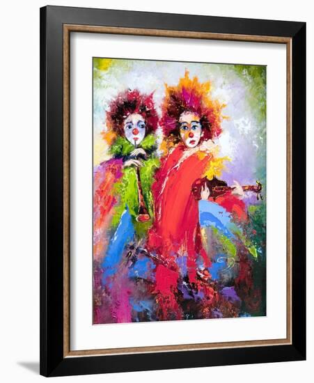 Two Clowns With A Violin And A Pipe-balaikin2009-Framed Art Print