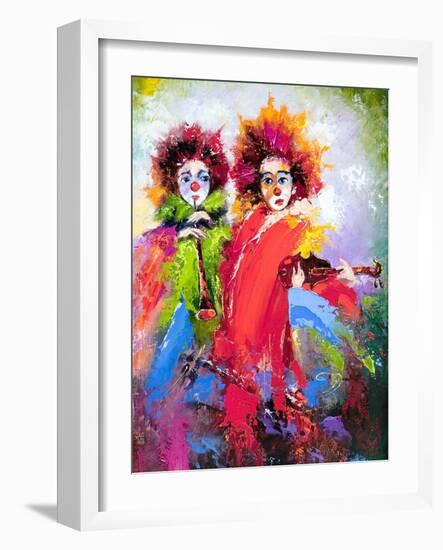 Two Clowns With A Violin And A Pipe-balaikin2009-Framed Art Print