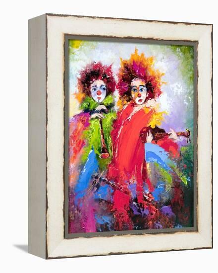 Two Clowns With A Violin And A Pipe-balaikin2009-Framed Stretched Canvas