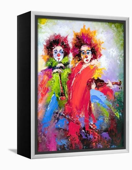 Two Clowns With A Violin And A Pipe-balaikin2009-Framed Stretched Canvas