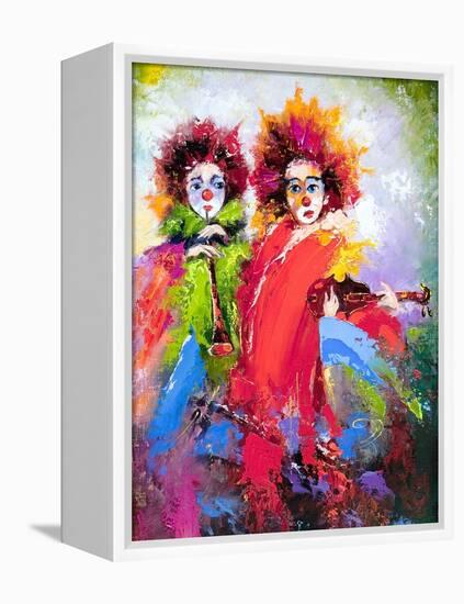 Two Clowns With A Violin And A Pipe-balaikin2009-Framed Stretched Canvas