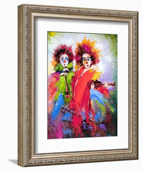 Two Clowns With A Violin And A Pipe-balaikin2009-Framed Art Print