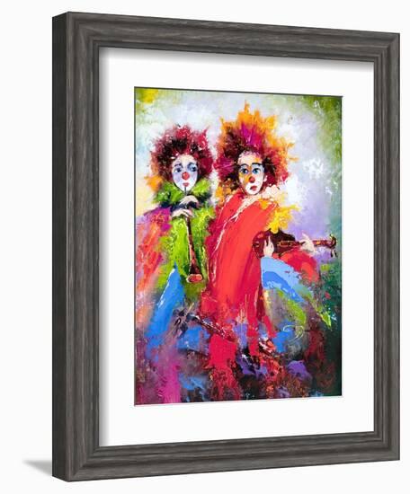 Two Clowns With A Violin And A Pipe-balaikin2009-Framed Art Print