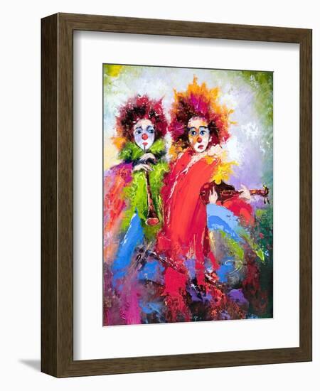 Two Clowns With A Violin And A Pipe-balaikin2009-Framed Art Print