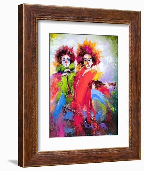 Two Clowns With A Violin And A Pipe-balaikin2009-Framed Art Print