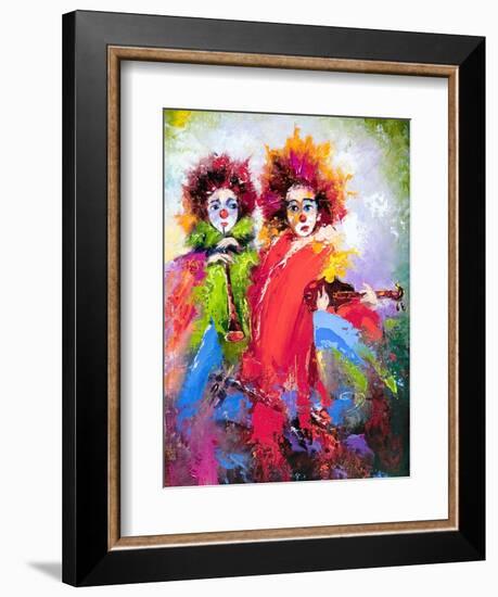 Two Clowns With A Violin And A Pipe-balaikin2009-Framed Art Print