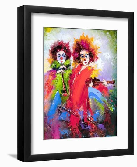 Two Clowns With A Violin And A Pipe-balaikin2009-Framed Art Print