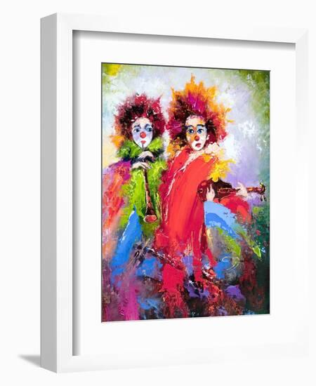 Two Clowns With A Violin And A Pipe-balaikin2009-Framed Art Print