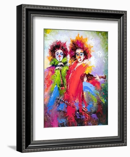 Two Clowns With A Violin And A Pipe-balaikin2009-Framed Art Print