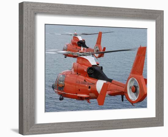 Two Coast Guard HH-65C Dolphin Helicopters Fly in Formation Over the Atlantic Ocean-Stocktrek Images-Framed Photographic Print