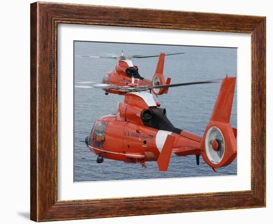 Two Coast Guard HH-65C Dolphin Helicopters Fly in Formation Over the Atlantic Ocean-Stocktrek Images-Framed Photographic Print