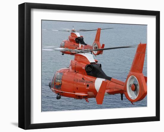 Two Coast Guard HH-65C Dolphin Helicopters Fly in Formation Over the Atlantic Ocean-Stocktrek Images-Framed Photographic Print