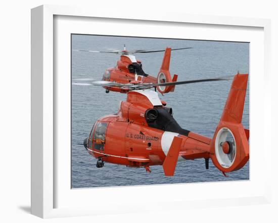 Two Coast Guard HH-65C Dolphin Helicopters Fly in Formation Over the Atlantic Ocean-Stocktrek Images-Framed Photographic Print