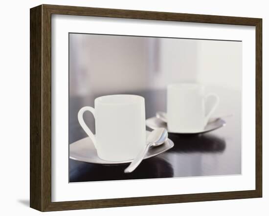 Two coffee cups on a table-null-Framed Premium Photographic Print