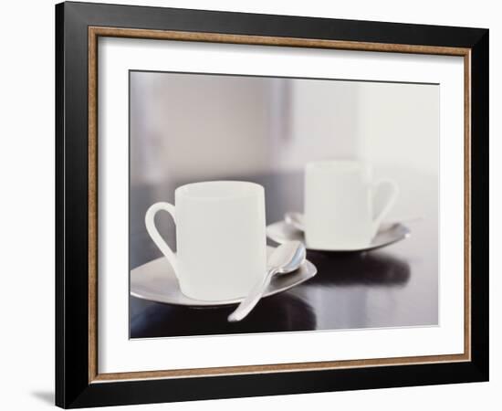 Two coffee cups on a table-null-Framed Premium Photographic Print