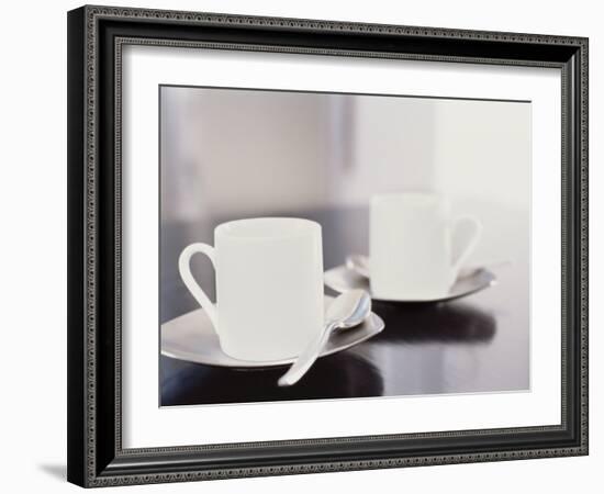 Two coffee cups on a table-null-Framed Premium Photographic Print