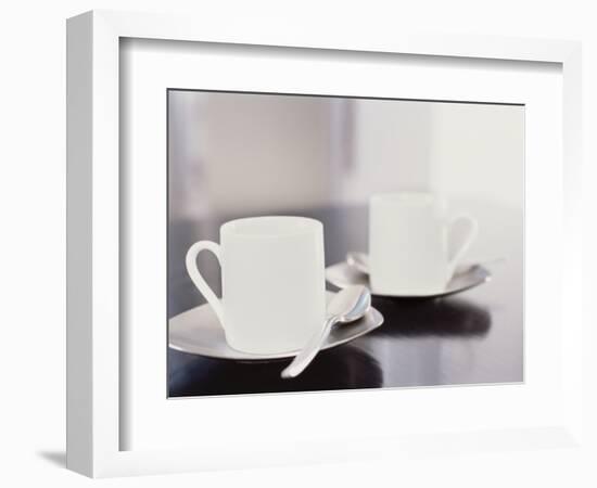 Two coffee cups on a table-null-Framed Photographic Print