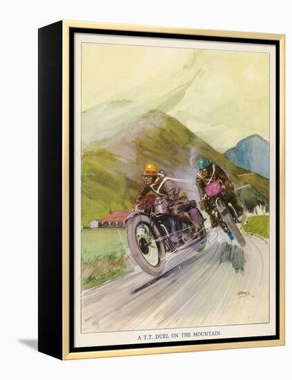Two Competitors in the Tourist Trophy Race Fight It out Amid the Hills of the Isle of Man-Grimes-Framed Premier Image Canvas