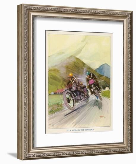 Two Competitors in the Tourist Trophy Race Fight It out Amid the Hills of the Isle of Man-Grimes-Framed Photographic Print