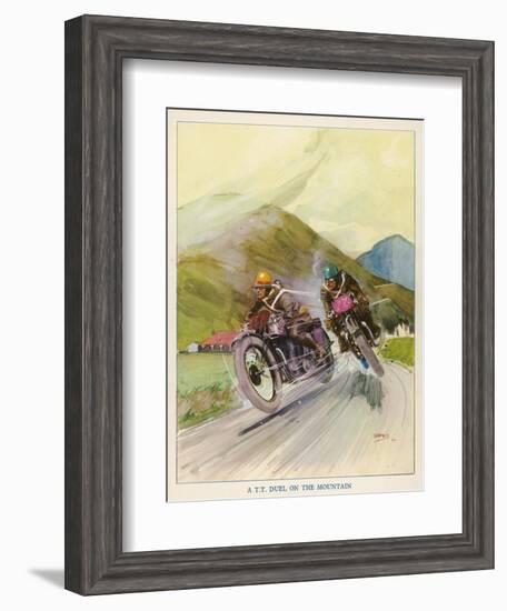 Two Competitors in the Tourist Trophy Race Fight It out Amid the Hills of the Isle of Man-Grimes-Framed Photographic Print